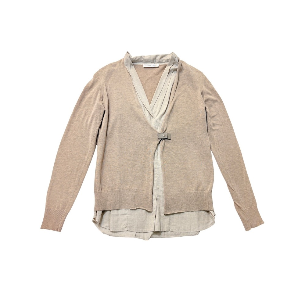 FABIANA‎ FILIPPI Cardigan Sweater Knit Top Layered Beige M 100% Cotton